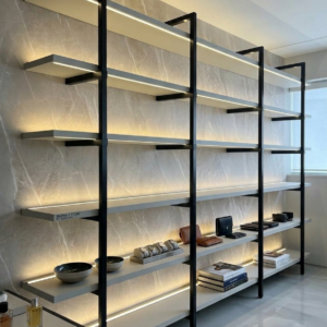 Black metal frame with floting shelves (price in sq ft)