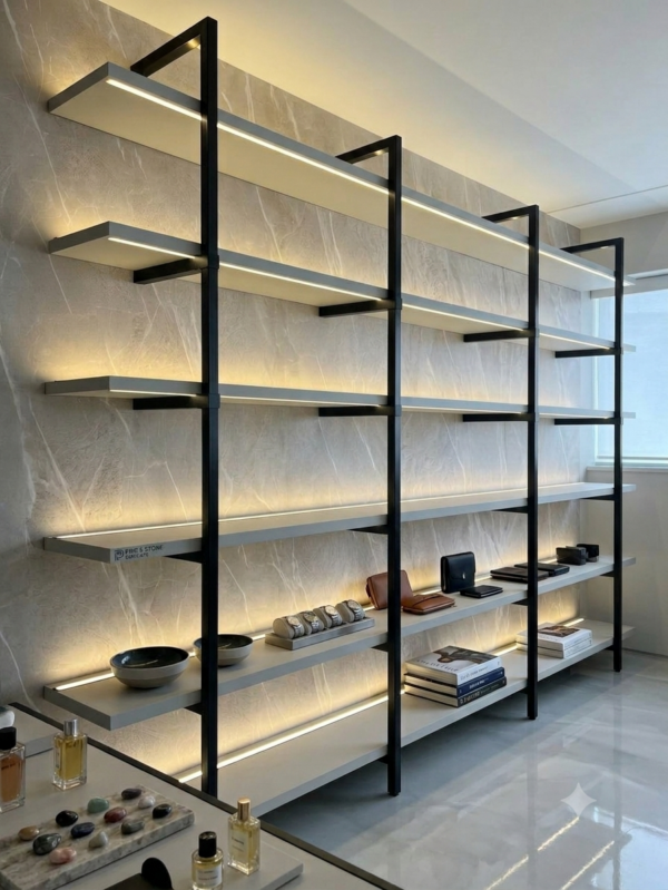 MEFRBL1-25 Black metal frame with floting shelves (price in sq ft)